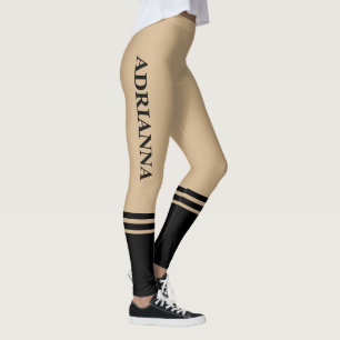 Horizontale schwarze Streifen Name Tan Leggings