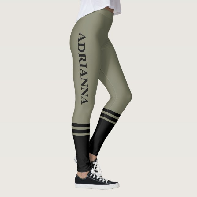 Horizontale schwarze Streifen | Name | Warm Grau Leggings (Rechts)