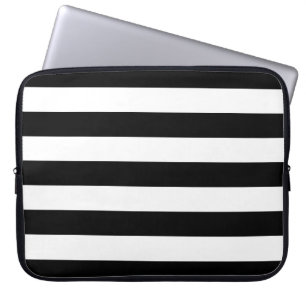 Horizontale schwarze und weiße Streifen Laptopschutzhülle