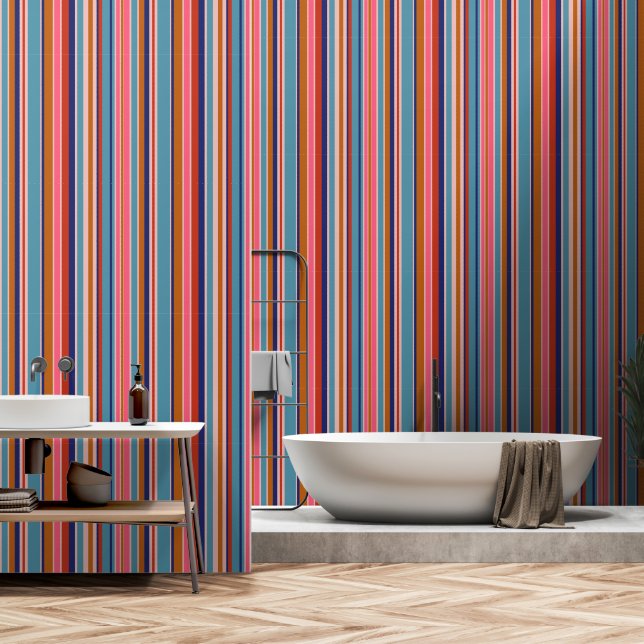 Horizontale Streifen blaurosa Terracotta Retro Tapete (Badezimmer)