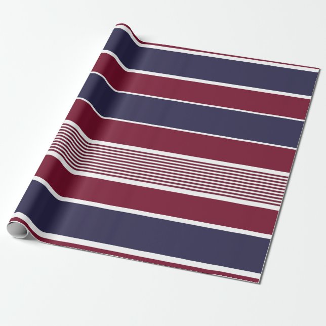 Horizontale Streifen, bordeauxrot, marineblau, wei Geschenkpapier (Ungerollt)