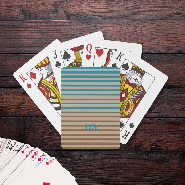 Horizontale Streifen, braun und blau, Monogramm Spielkarten (monogrammed playing cards in brown and blue)