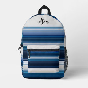 Horizontale Streifen in blau-weiß und grau Bedruckter Rucksack