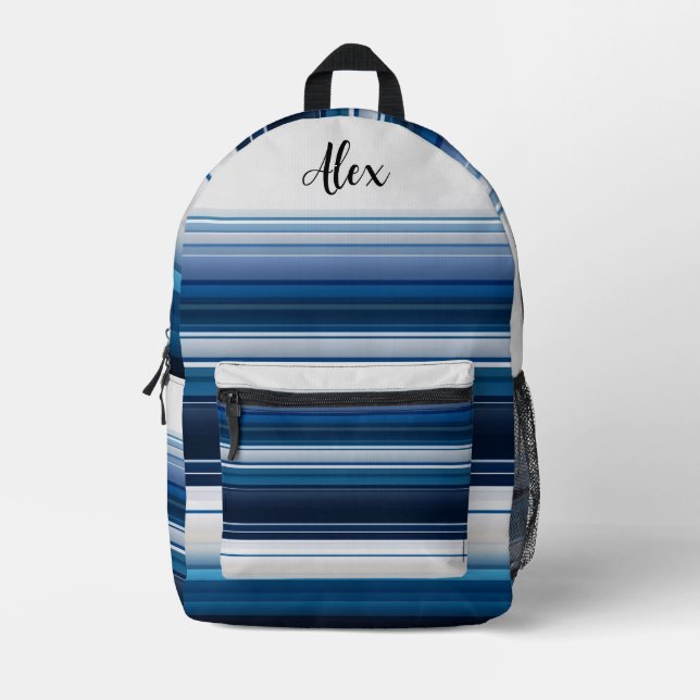 Horizontale Streifen in blau-weiß und grau Bedruckter Rucksack (Vorderseite)