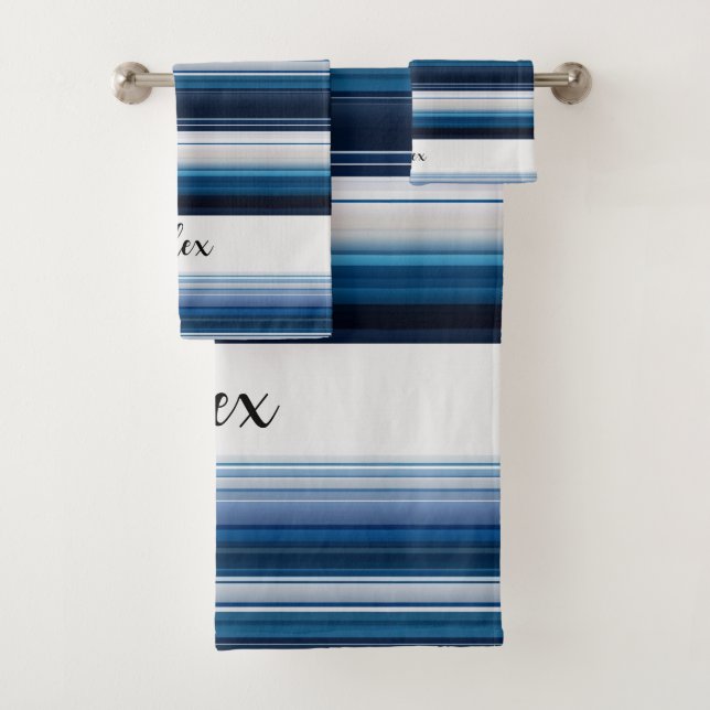 Horizontale Streifen in blau-weißem Grau Badhandtuch Set (Insitu)