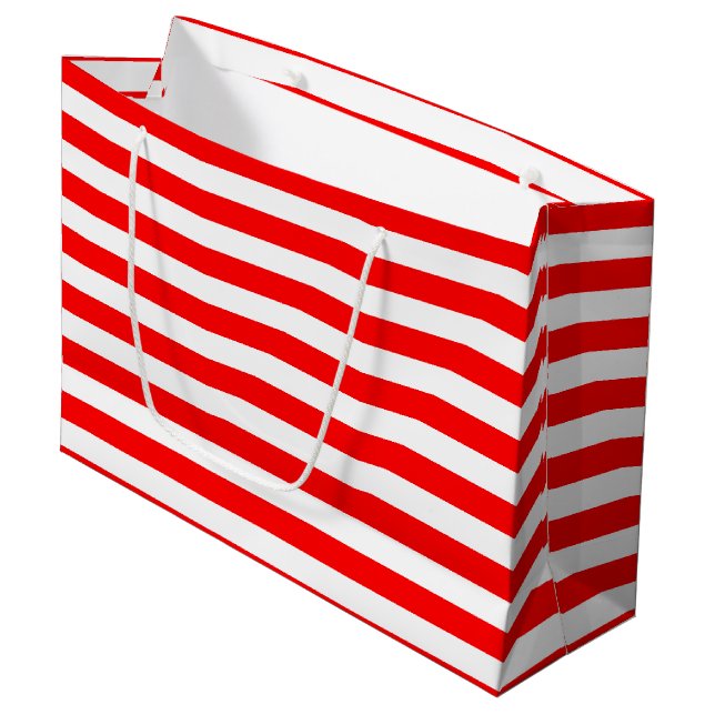 Horizontale Streifen in Rot und Weiß Große Geschenktüte (Vorderseite Schrägansicht)