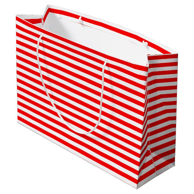Horizontale Streifen in Rot und Weiß Große Geschenktüte (Rückseite Schrägansicht)