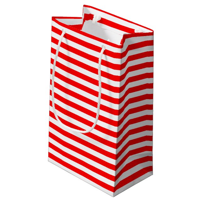 Horizontale Streifen in Rot und Weiß Kleine Geschenktüte (Rückseite Schrägansicht)
