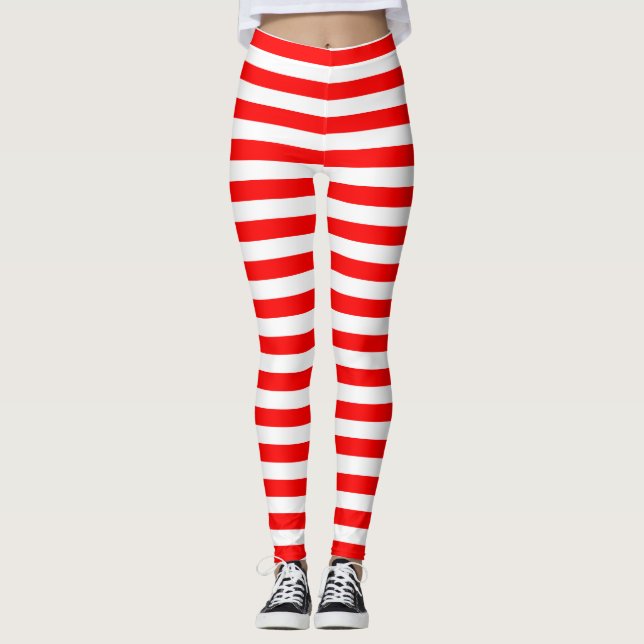 Horizontale Streifen in Rot und Weiß Leggings (Vorderseite)