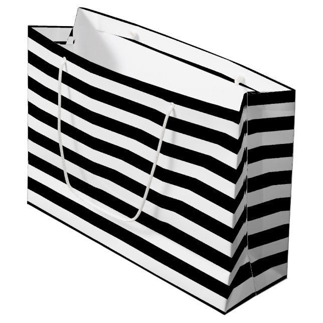 Horizontale Streifen in Schwarz-Weiß-Größe Große Geschenktüte (Vorderseite Schrägansicht)