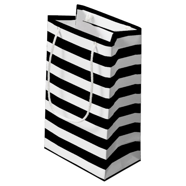 Horizontale Streifen in Schwarz-Weiß-Größe Kleine Geschenktüte (Rückseite Schrägansicht)