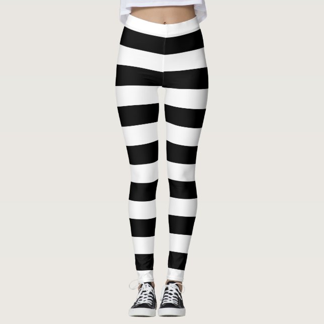 Horizontale Streifen in Schwarz-Weiß-Größe Leggings (Vorderseite)