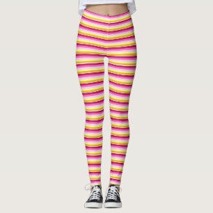 Horizontale Streifen rosa gelbes Muster Leggings