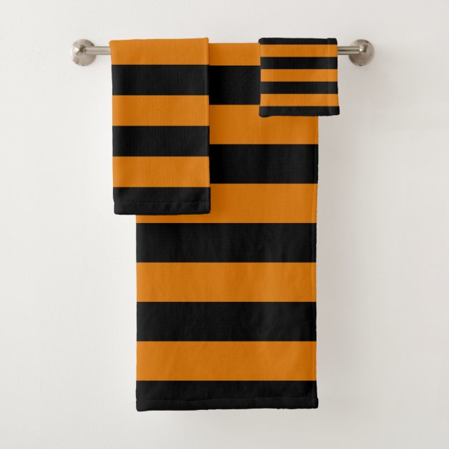 Horizontale Streifen, schwarz und orange Badhandtuch Set (Insitu)