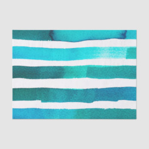 Horizontale Türkis- und Weiß-Wasserfarben-Gestreif Seidenpapier