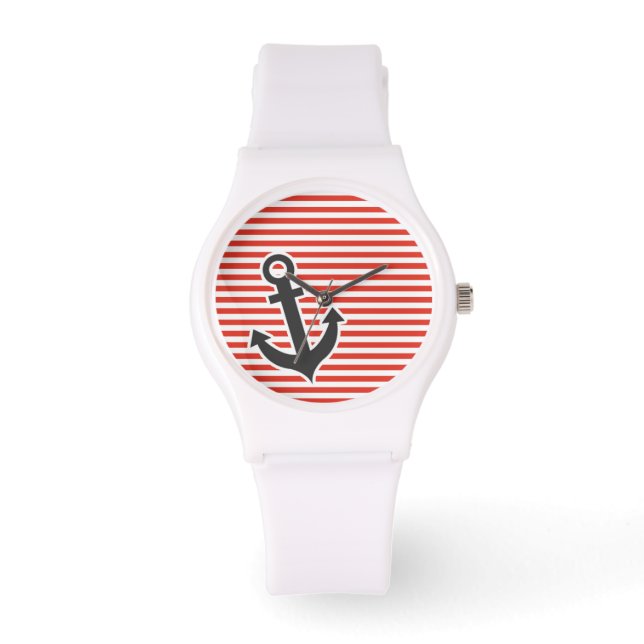 Horizontale Zinnabarfarben Streifen; Streifen; Ver Armbanduhr (Vorderseite)