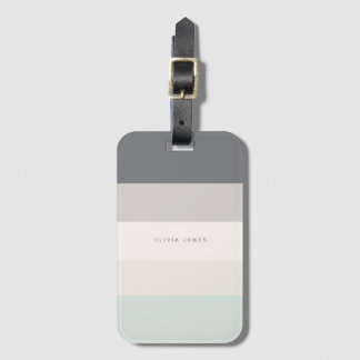 Horizontaler Farbblock Streifen Grau/Beige Monogra Gepäckanhänger
