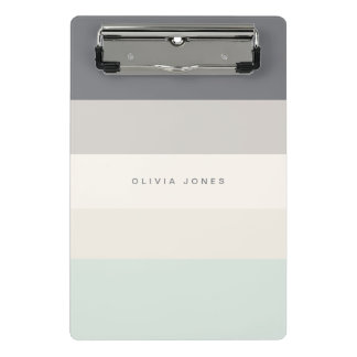 Horizontaler Farbblock Streifen Grau/Beige Monogra Mini Klemmbrett