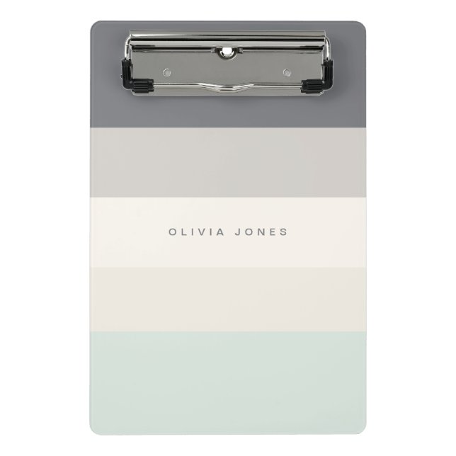 Horizontaler Farbblock Streifen Grau/Beige Monogra Mini Klemmbrett (Vorderseite)