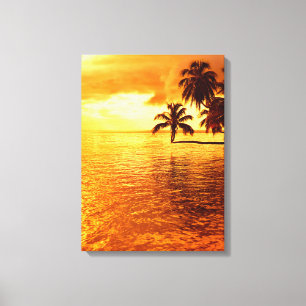 Horizontaler Palme-Sonnenuntergang-Leinwanddruck Leinwanddruck