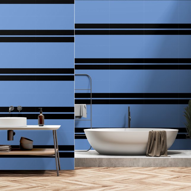 Horizontaler schwarz-weichblauer Streifen Tapete (Badezimmer)