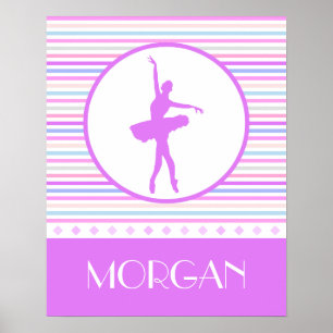 Horizontaler Streifen Ballerina Dancer mit Monogra Poster