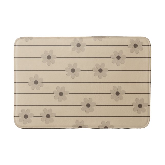 Horizontaler Streifen Brown Khaki Blume Y2K Muster Badematte (Vorderseite)