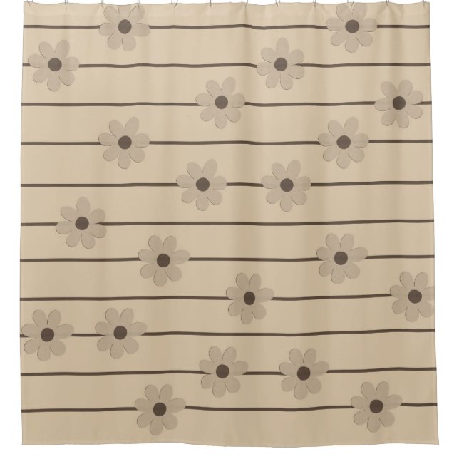 Horizontaler Streifen Brown Khaki Blume Y2K Muster Duschvorhang (Vorderseite)