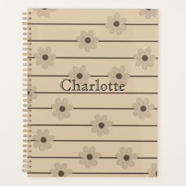 Horizontaler Streifen Brown Khaki Blume Y2K Muster Planer