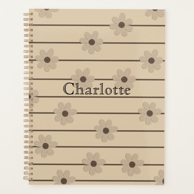 Horizontaler Streifen Brown Khaki Blume Y2K Muster Planer (Vorderseite)