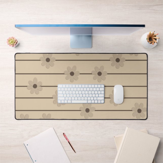 Horizontaler Streifen Brown Khaki Blume Y2K Muster Schreibtischunterlage (Büro 1)