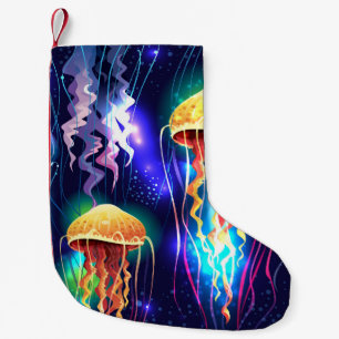 Horizontales glühendes Unterwasser-Quallen-Banner Kleiner Weihnachtsstrumpf