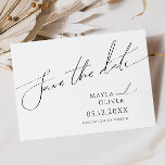 Horizontales Minimalistisches Skript Save The Date<br><div class="desc">Dieses skurrile minimalistische Drehbuch Save the Date ist perfekt für Ihre klassische, einfache Schwarz-Weiß minimale moderne Boho Hochzeit. Das Design besticht durch elegante, delikate und romantische handgeschriebene Kalligraphieschriften mit formaler Shabby Chic-Typografie. Das Aussehen wird bei jeder Hochzeitszeit gut sein: Frühling, Sommer, Herbst oder Winter! Das Produkt ist bearbeitbar und hat...</div>