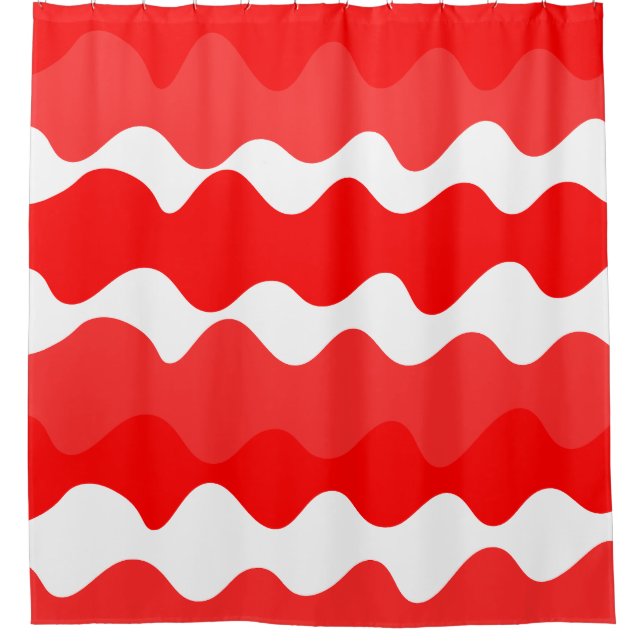 Horizontales, rotes und weißes Muster Duschvorhang (Vorderseite)