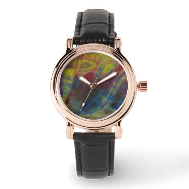 Horizontales versteinertes Holz Armbanduhr (Vorderseite)