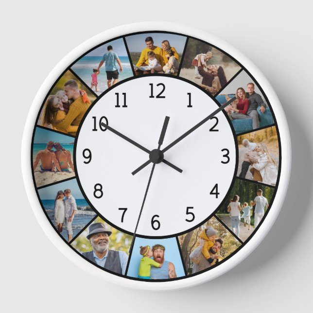 Horloge 12 photos en collage Noir & Blanc Famille & Amis  (Recto)