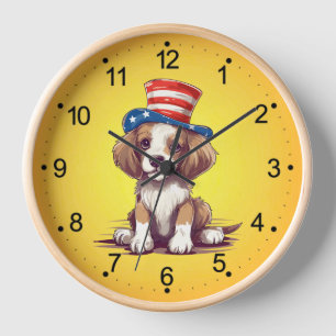Horloge 4 juillet mignon chien avec Casquette-54676