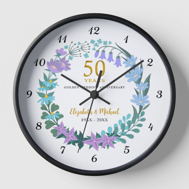 Horloge 50e anniversaire du Mariage d'or Bluebells Wreath (Recto)