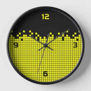 Horloge 80s Retro Gamer Geek Pixels Jaunes