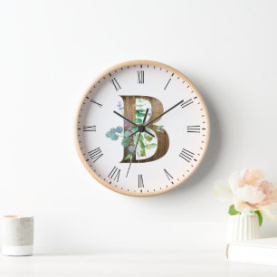 Horloge à Cadre en Bois Lettre B Rustique