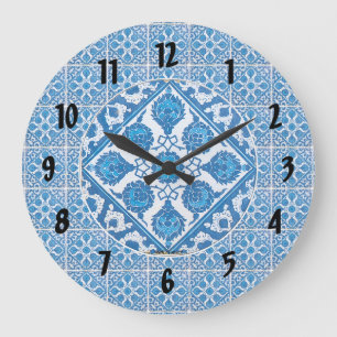 Horloge à motif de bleuet bleu blanc à chiffres no