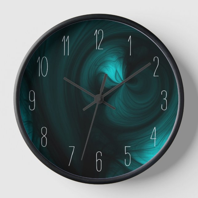 Horloge Abstrait Black Smoke Swirl - Turquoise (Recto)