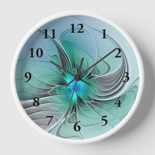 Horloge Abstrait De Bleu, Art Fractal Moderne