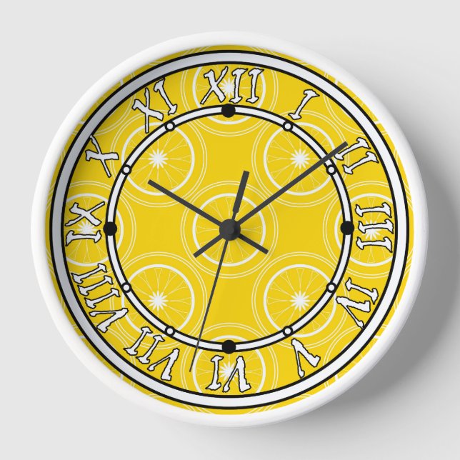 Horloge Abstrait jaune clair rétro citron motif (Recto)