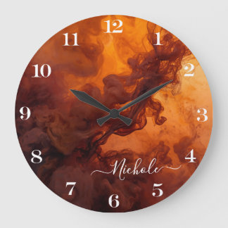 Horloge Abstraite Fumée Orange Rouille Personnalis