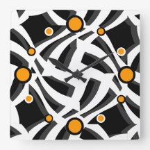 Horloge Abstraite orange blanche noire