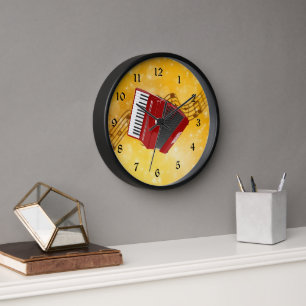 Horloge Accordéon rouge et notes musicales