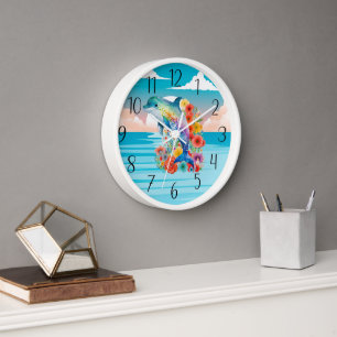 Horloge adorateurs de dauphins de plage mignons