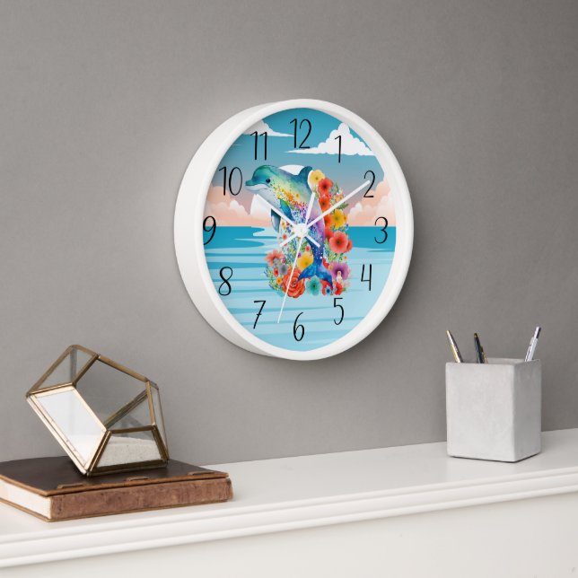 Horloge adorateurs de dauphins de plage mignons (Bureau)