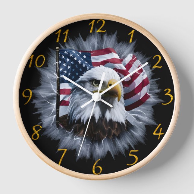 Horloge Aigle Majestueux À Bald Avec Drapeau Américain (Recto)